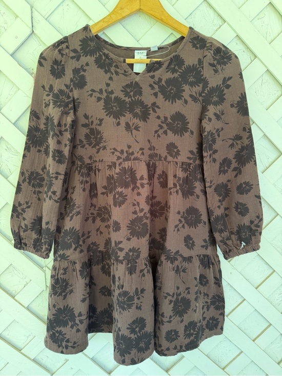 GAP Other - GAP Gauze Brown Dress with Black Floral Print Tiered Medium